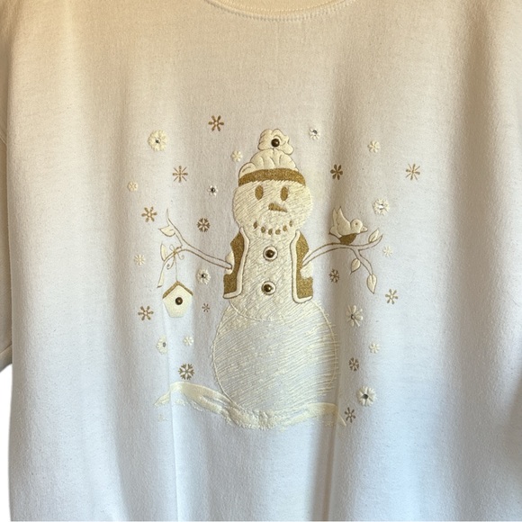 Vintage Snowman‎ Women’s Size L White And Gold Crewneck Sweatshirt Gildan - Picture 3 of 6